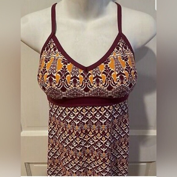 Athleta M Swim Dress Bodycon Shelf Bra Maroon Multi Color Cruise Wear - Picture 2 of 4